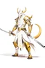 Placeholder: Full Body, White Dragonborn, Monk Knight, Fighter Pose, White and Gold outfit colour theme