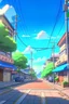 Placeholder: Улицы Японии солнечный день, аниме стиль