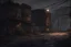 Placeholder: blender, scene, Street in post-apocalyptic neighborhood with pleasant atmosphere at night