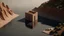 Placeholder: MINIMALIST CUBIC BUILDING ON THE ROCKY SHORE OF A LAKE, Top view, Pixar, Lissajous, Desert, Auburn hair