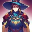 Placeholder: retro anime style, warrior, helmet, witch robe, expression smiling, portrait