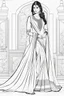 Placeholder: Coloring page for adults of a elegant fashion model woman wearing hindi dress, dynamic poses, full body portrait, thick and clean lines, clean details, no-color, no-turban, no-background, non color, non shading, no-grayscale, dynamic poses, full body portrait, thick and clean lines, clean details, no-color, no-turban, , non background, non color, non shading, no-grayscale, no color hair