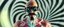 Placeholder: cyber jobe, flying yoga magic , lawn mover man movie character, portrait of upper body of cool transparent guy made with nano tape and with shades and mustache and bald head, saw blade beholder eye tyrant flating beholder kin with eyes on each saw blade tooth saying something profound, hypnotic zebra twirl background, with chrome reflections, like he is floating in a giger cartoon