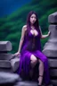 Placeholder: super beaty woman, good body, a lot big bubs, nice body, purple long haired, model style, milf, SUPER MINI DRESS, asiatic, cape, rude mode, stay on ansient temple ruins.