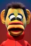 Placeholder: Waist up muppet Portrait, Nicolas maduro us muppet doll, Venezuelan president, tracksuit red blue and yellow, mustache, photo studio, red background, unreal engine 5, concept art, art station, ray tracing, lumen lighting, ultra detail, volumetric lighting, 3d.