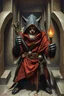 Placeholder: master oil painting with some air brush, fluffy human thief ninja hyena merchant sailor priest realistic and creepy, with gauntlets , straight from the lich lab, in marble labyrinth, in the style of Escher and Titian
