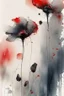 Placeholder: Abstract wet watercolour, grey red poppies