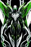 Placeholder: Cyborg symbiote, white color, green color, tendrils, high tech, cyberpunk, biopunk, membrane wings, carbon fiber, cyber tentacles, and the other two.