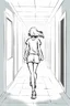 Placeholder: blonde girl runs in a corridor, line arts, manga style