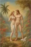 Placeholder: Adam and Eve in a very beautiful paradise, in the style of oil painting