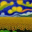 Placeholder: Dibujo al aceite de Campo de Girasoles con muchas nubes de colores estilo Vincent van Gogh