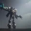 Placeholder: Mecha with metal spider legs his hands are machine guns. Driver is animal