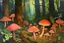 Placeholder: A forest filled with pink glowing mushrooms painted by Paul Gauguin