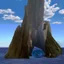 Placeholder: a giant hollow tree trunk emerging from the ocean, a whirlpool in the ocean
