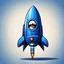 Placeholder: blue rocket cartoon stylized