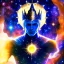 Placeholder: A divine being made from the combination of water and sun with cosmic powers and Dracula God-like man with infinite power who owns the galaxies and wears a beautiful crown A battle suit made of galaxies and stars with a glove that has seven endless stones