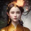 Placeholder: head of chinese hobbit, seductive, smiling, joyful, perfect eyes, soft light, fireflies, moon, night, mountains, trees, fantasy, woolitize, 85mm, RTX, Stanley Artgerm Lau, Salvador Dali, Agnes Cecile, Bouguereau