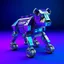 Placeholder: Doctor Who K-9 Robot Dog on wheels, Vaporwave design, metalic, blocky dog.