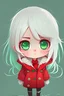 Placeholder: Chibi girl with white hair and small size red coat green eyes