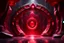 Placeholder: A Stargate portal, Made of Deep Crimson Crystal with light red accents, Irregular surface of crystal, Within a Dark Stone temple with red lighting and shadows,