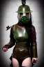 Placeholder: Steam-punk style random-mask. Large fencing mask covers chin and cheeks. Hot girls. Reflective surface on face, full coverage, reflective. Camera lenses as eyes. Head full of integrated old-fashioned cameras and phone. Army green surfaces body, latex. Perfect body, thick thighs and calves. Asa Akira's body. Wide hip, skirt bleats nicely. Partly symmetrical. Straitjacket. Rusty and decayed background. Steam-plunge air-bottles. Euclidean 3D-tiling walls. surrealistic. Oppressive atmosphe