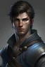 Placeholder: DND toned handsome male assassin, with short dark brown hair, peachy skin and blue eyes