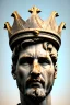 Placeholder: Ultra Realistic image, Roman sculpture, white marble material, Lionel Messi, gold Laurel leaves wreath, renaissance ornaments, one gold star in heart, sun ornament, sun rays background, chisel style, waist up portrait, emperor style, epic, celestial, cinematic lighting, God light, god rays, 4k resolution, smooth details, ornate details, soft lighting, unreal engine 5, art station, substance 3d.