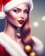 Placeholder: girl in Santa dress, close up portrait, Christmas, smiling, red lipstick, blonde hair