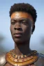 Placeholder: african head portrait, warrior costume, village, meditation, woods, galaxy sky, 8k quality