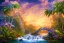 Placeholder: island waterfall palms twigs spring sunset rainbow bridge birds