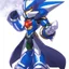 Placeholder: A sleek robotic warrior blending MegaMan Zero. The design features Zero's RED color scheme, with gold accents on shoulders, chest, and gauntlets, plus white highlights on the limbs. The aerodynamic body combines Neo Metal Sonic's sharp, angular edges with Zero's humanoid proportions. A glowing green plasma saber is held in one hand, while an energy cannon adorns the other. The helmet merges Zero’s crest and gem centerpiece with Neo Metal Sonic's spiked crown.