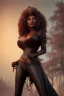 Placeholder: Pam Grier as evil queen in black leather, leather, busty, cleavage, angry, stern look. character design by cory loftis, fenghua zhong, ryohei hase, ismail inceoglu and ruan jia. unreal engine 5, artistic lighting, highly detailed, photorealistic, fantasy