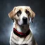 Placeholder: A ghostly apparition of a ((Labrador/Hound)) mixed dog with a red collar, high quality, realistic lighting, 4K definition, photorealistic