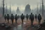 Placeholder: marching machine soldiers, creepy landscape, techno gothic visual composition, science fiction painting, Denis Sarazhin, Quint Buchholz, Simon Stålenhag, Neil Blomkamp, Christopher Shy, Alejandro Burdisio, RAW, gritty high contrast, atmospheric horror, unsettling art, dark palette, harsh colour