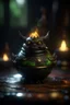 Placeholder: nightmare, cauldron with shining sigil and containing a slightly alien furball gremlin in it, prize winning oil painting, ,bokeh like f/0.8, tilt-shift lens 8k, high detail, smooth render, down-light, unreal engine