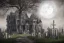 Placeholder: haunted house, grave yard, one moon