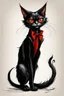 Placeholder: create a wild full body caricature of a dark sorcerous female vampire cat, highly detailed with refined feline features in the caricature style of Gerald Scarfe and Ralph Steadman, precisely drawn, boldly inked, vividly colored, 4k