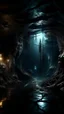Placeholder: Si-Fi, The cave of Batman atmospheric lighting effects, intricate industrial details, moody atmosphere, eerie grimdark ambiance, complex motherboard accents, speculative fiction art. Bokeh