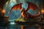 Placeholder: a fantasy scene with a big relaxed dragon drinking water in a medieval fantasy style like Marc Simonetti. fantasy concept art, exquisite realism, a masterpiece, dynamic lighting, hyper detailed, intricately detailed, deep color, Unreal Engine, volumetric lighting , Epic cinematic brilliant stunning intricate meticulously detailed dramatic atmospheric maximal,