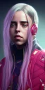 Placeholder: Billie Eilish, in stockings, cyberpunk2077, photorealistic