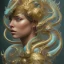 Placeholder: sango fantasy, fantasy magic, intricate, sharp focus, illustration, highly detailed, digital painting, concept art, matte, artgerm and paul lewin and kehinde wiley, masterpiece silver dragon head golden African nice breast Afo woman turquoise waves