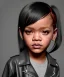 Placeholder: Rihanna toddler, full height, leather jacket, soft skin, dramatic lighting, hyper realistic