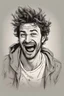 Placeholder: deranged laughing man with messy hair and stubble