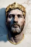 Placeholder: Ultra Realistic image, Roman sculpture, white marble material, Lionel Messi, gold Laurel leaves wreath, renaissance ornaments, one gold star in heart, chisel style, waist up portrait, epic, celestial, cinematic lighting, God light, god rays, 4k resolution, smooth details, ornate details, soft lighting, unreal engine 5, artstation, marble background.