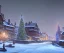 Placeholder: A magical snowy town with river canals and a Christmas tree