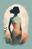 Placeholder: A minimalist, t-shirt design with a vintage twist, featuring a sleek and stylized unclad woman's body silhouette against a faded, women's body is a painting about nature, awesome, bright.