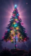 Placeholder: created an image of an extraterrestrial hemp Christmas tree hyperrealistic, ultra HD, in 8K, The tree is rare and extraña, no one sees what you see in the tree, Tiene rare colors that mix fluorescence and bioluminescence, in all the paleta of colors, its extra colors, its tall filaments of pilosos that parecen cobrar vida. The tree creates an alien forest, illuminated by a warm ray of light. Destaca the extraterrestrial environment and the hojas de la hierba.Style: Hi