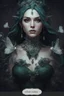 Placeholder: Dark green hair, elven crown Water lilies long hair lotus night Fairy princess rapunzel hair queen crown dragonflies fireflies elven tiara flowers fairy wings gothic dark green