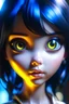 Placeholder: realistic portrait of an anime waifu robot doll, light eye color, very big Alita-like doll eyes, and youthful looking silicone skin