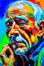 Placeholder: A old man crying sad in abstract expressionist painting in vivid colors, thick impasto brushstrokes, spontaneous drips and splatters, texture and movement, explore emotions and ideas through non-representational forms --v 5.2